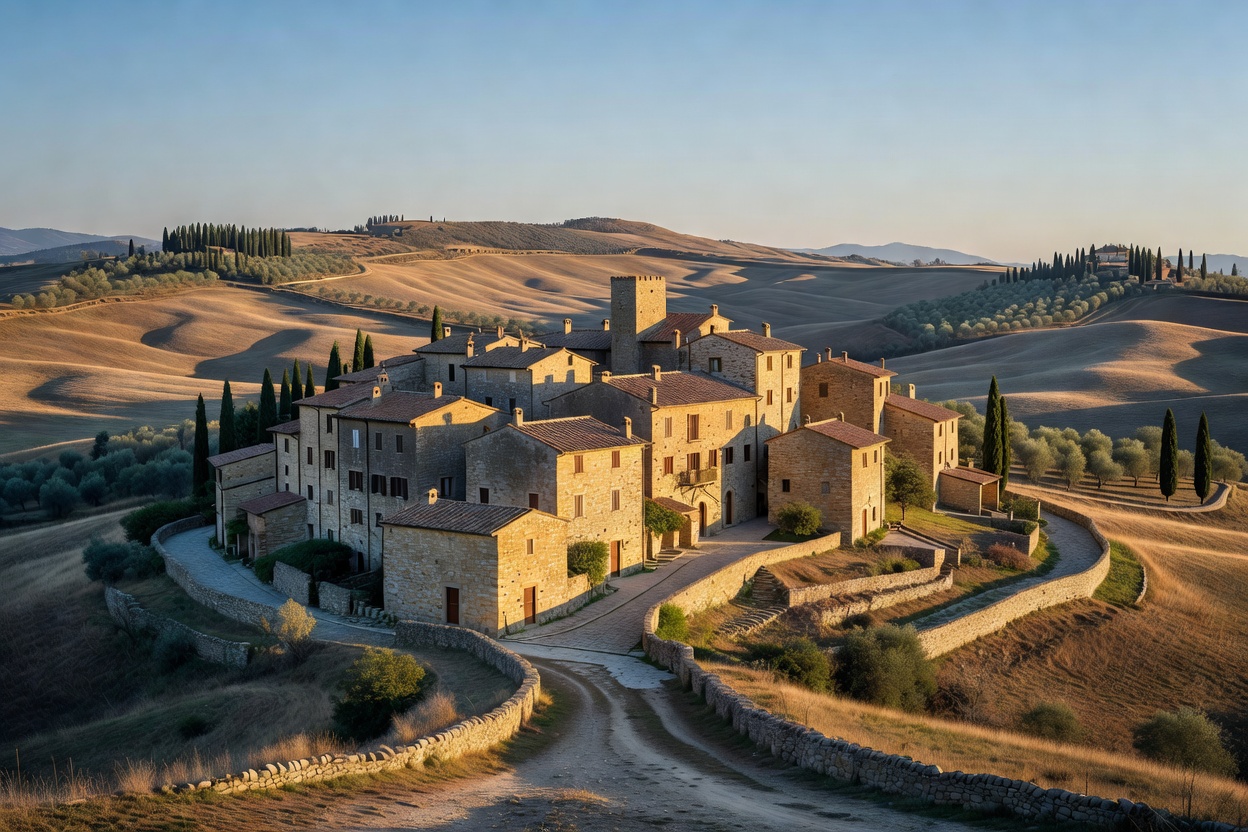 Borgo San Pietro in the rolling hills of Val d'Orcia, Tuscany