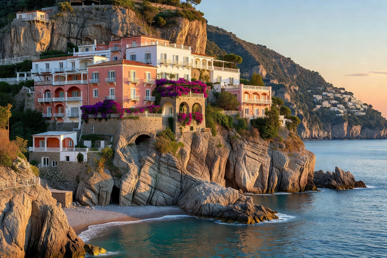 Villa Bellisima perched on dramatic cliffs in Positano, Amalfi Coast